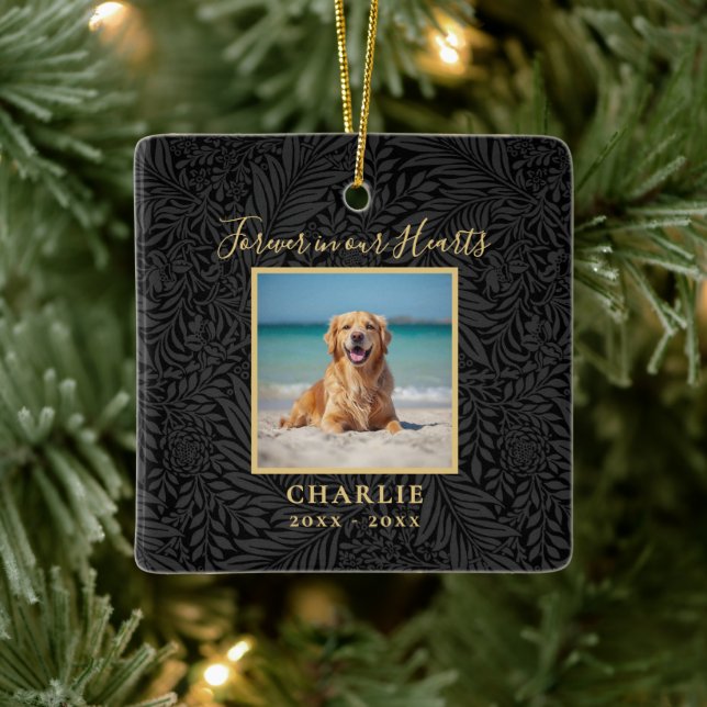 Forever in our Hearts Pet Memorial Name Photo Ceramic Ornament (Tree)