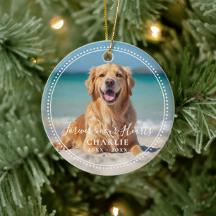 Forever in our Hearts Pet Memorial Name Photo Ceramic Tree Decoration