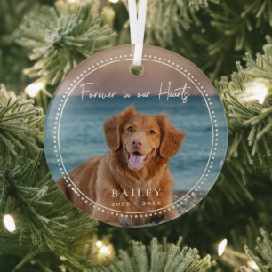 Forever in our Hearts Pet Memorial Name Photo Glass Tree Decoration