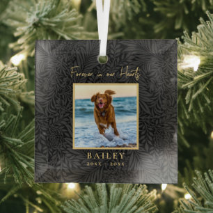 Forever in our Hearts Pet Memorial Name Photo Glass Tree Decoration
