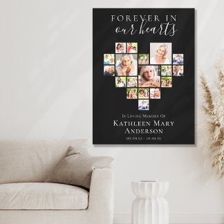 Forever in Our Hearts Photo Collage Black Canvas Print