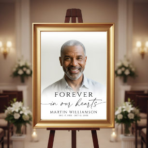 Forever in Our Hearts Photo Elegant Script Funeral Poster