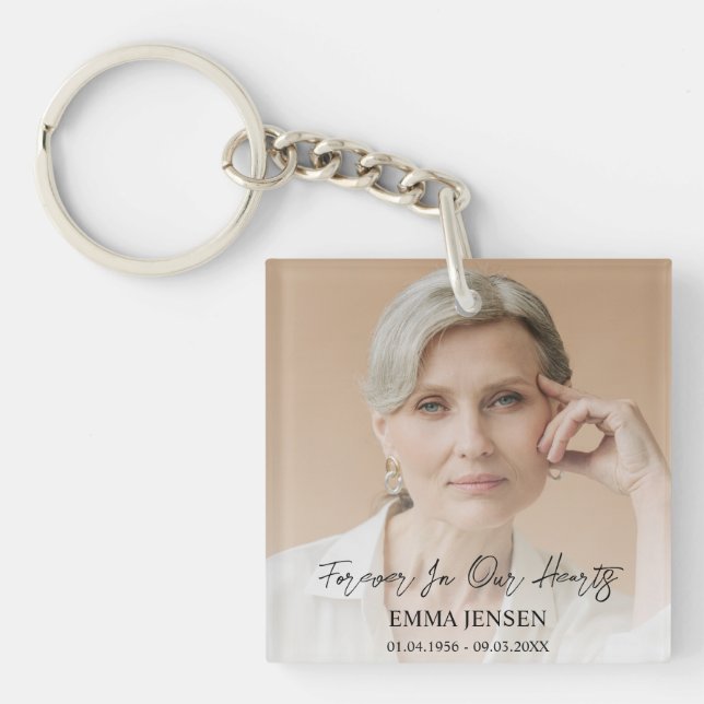 Forever In Our Hearts Photo Funeral Key Ring (Front)