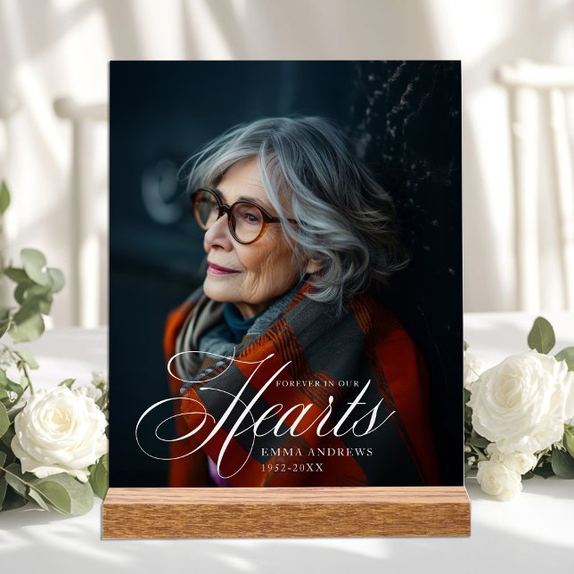 "Forever in Our Hearts" Photo Funeral Memorial  Acrylic Sign ("Forever in Our Hearts" Photo Funeral Memorial Acrylic Sign)