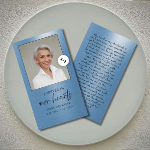 Forever in Our Hearts Photo Funeral Memorial Blue Enclosure Card