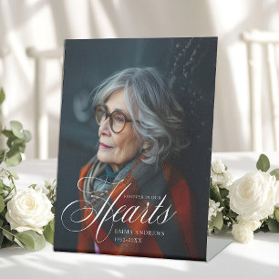 "Forever in Our Hearts" Photo Funeral Memorial  Pedestal Sign