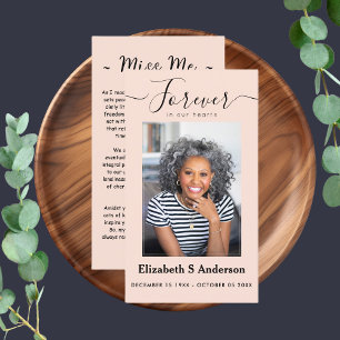 Forever in Our Hearts Photo Funeral Prayer Business Card