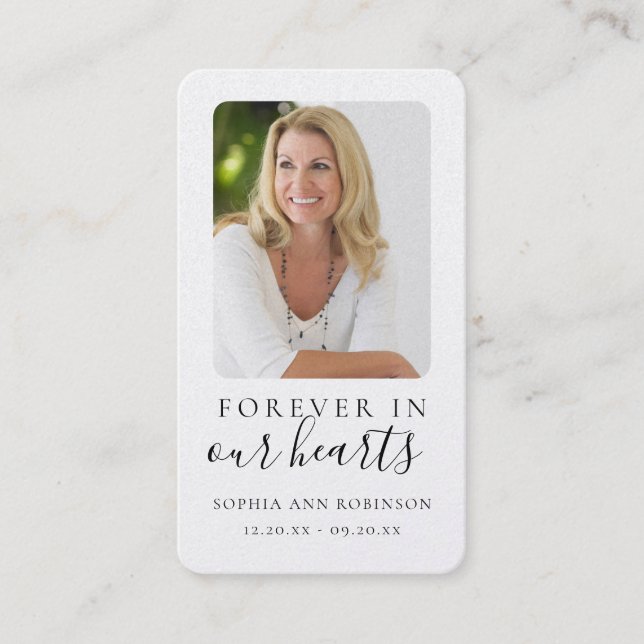 Forever in Our Hearts Photo Funeral Prayer Card (Front)