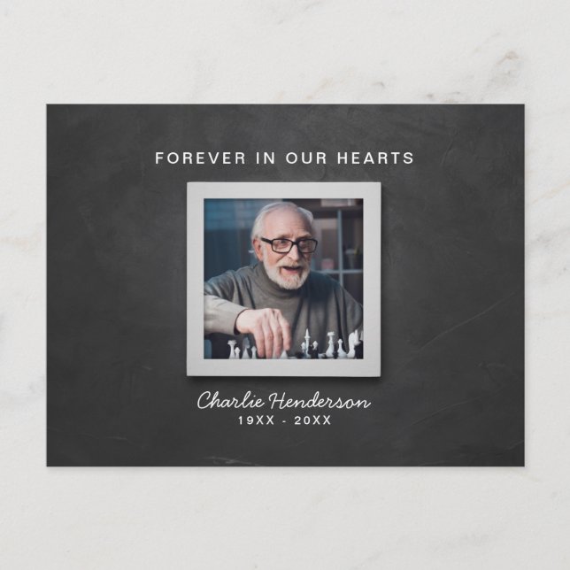 Forever In Our Hearts Photo Funeral Thank You Postcard (Front)