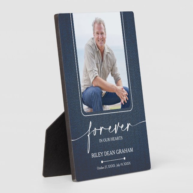 Forever in our Hearts Photo Memorial Denim Plaque (Side)
