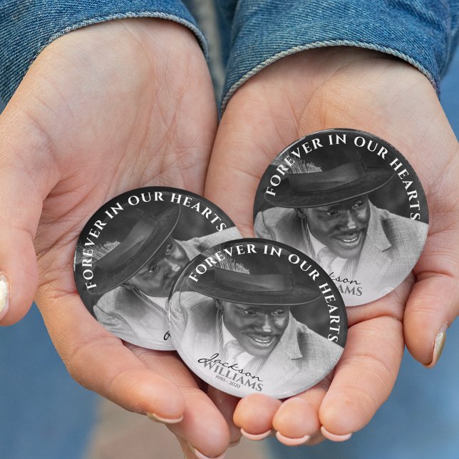 Forever In Our Hearts | Photo Memorial Funeral 7.5 Cm Round Badge (Creator Uploaded)