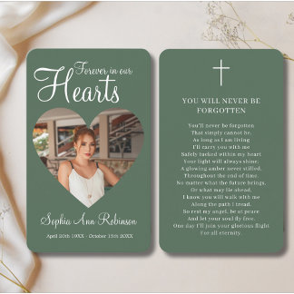 Forever in Our Hearts Photo Memorial Prayer Card