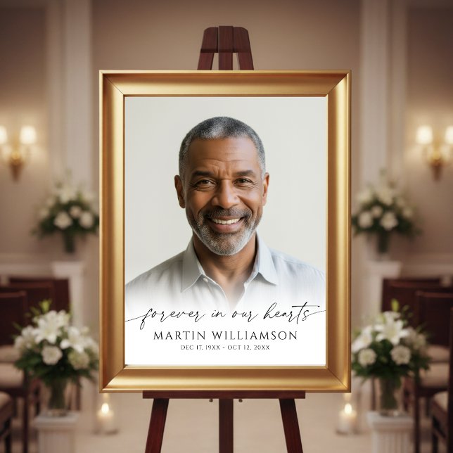 Forever In Our Hearts Photo Modern Script Memorial Poster (Creator Uploaded)