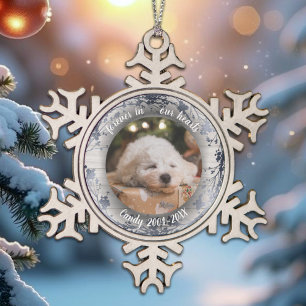 Forever in our Hearts Photo Pet Memorial Wreaths Snowflake Pewter Christmas Ornament