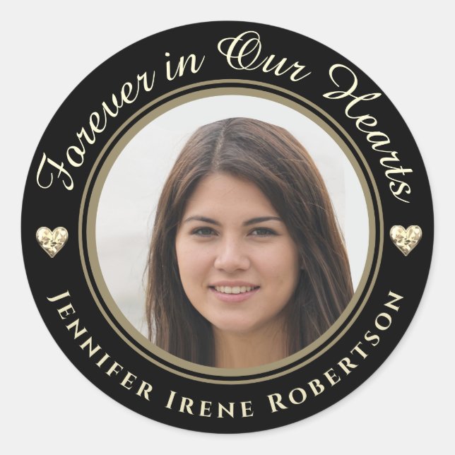 Forever in Our Hearts Photo Remembrance Classic Round Sticker (Front)
