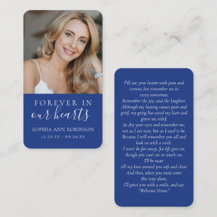 Forever in Our Hearts Photo Royal Blue Prayer Card