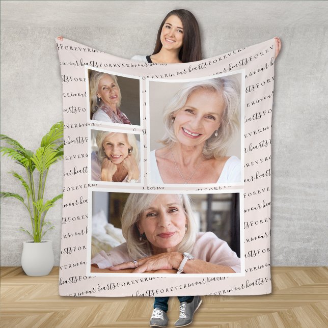 Forever in Our Hearts Photo Sympathy Memorial  Fleece Blanket (Creator Uploaded)
