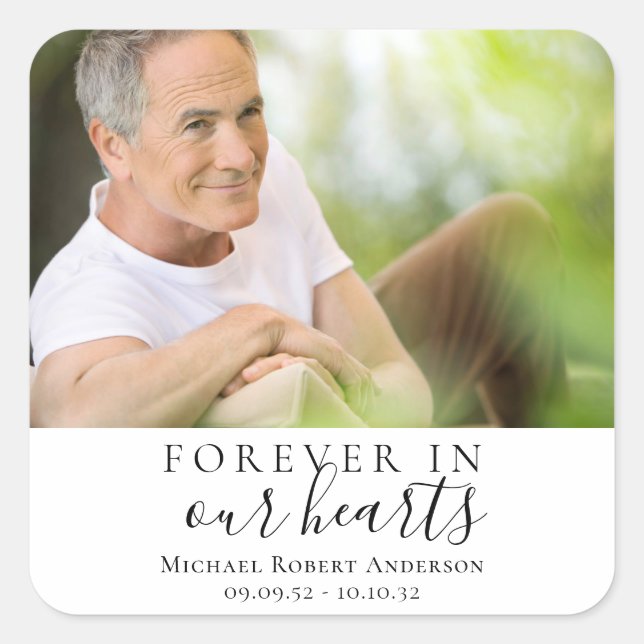 Forever in Our Hearts Photo Sympathy Memorial Square Sticker (Front)