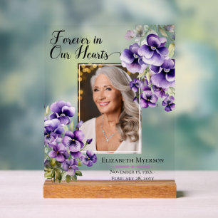 Forever In Our Hearts Photo Violets Memorial  Acrylic Sign