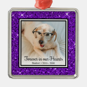 Forever In Our Hearts Purple Glitter Dog Memorial Metal Tree Decoration