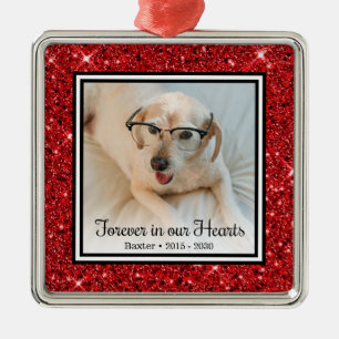 Forever In Our Hearts Red Glitter Dog Memorial Metal Tree Decoration