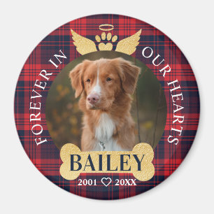 Forever In Our Hearts Red Plaid Pet Memorial Photo Magnet