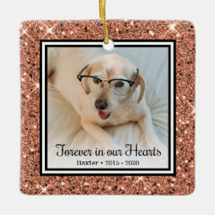 Forever In Our Hearts Rose Gold Glitter Dog  Ceramic Ornament