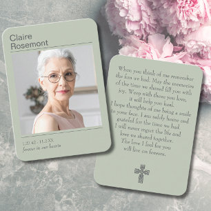 Forever In Our Hearts Sage Green Photo Prayer Card