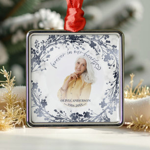 Forever In Our Hearts Silver Foil Photo Memorial Metal Tree Decoration
