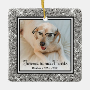 Forever In Our Hearts Silver Glitter Dog Memorial Ceramic Ornament