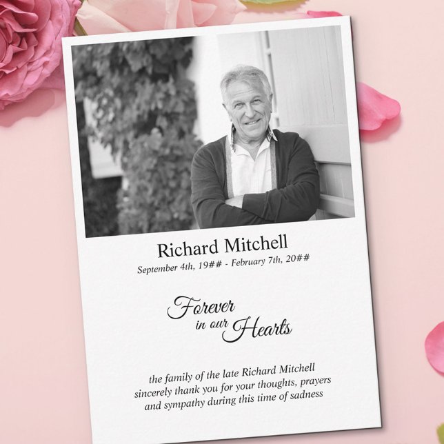 Forever in our Hearts Simple Black and White Photo Thank You Card (Creator Uploaded)