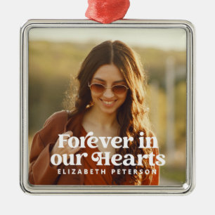 Forever in our Hearts Simple Custom Photo Memorial Metal Tree Decoration