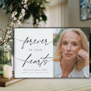 Forever In Our Hearts Simple Script Photo Funeral  Guest Book
