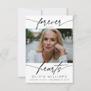 Forever In Our Hearts Simple Script Photo Funeral Thank You Card