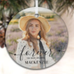 Forever in our Hearts - Sympathy Keepsake Memorial Glass Tree Decoration<br><div class="desc">Honour your loved one with a custom photo memorial ornament. This unique memorial keepsake is the perfect gift for yourself, family or friends to pay tribute to your loved one. We hope your memorial will bring you peace, joy and happy memories. Quote " Forever in our Hearts . " Customise...</div>