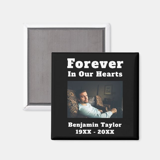 Forever In Our Hearts Text In Loving Memory Photo Magnet (Front/Back)
