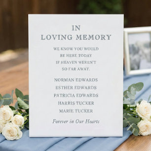 Forever In Our Hearts Wedding Memorial Names Bride Pedestal Sign