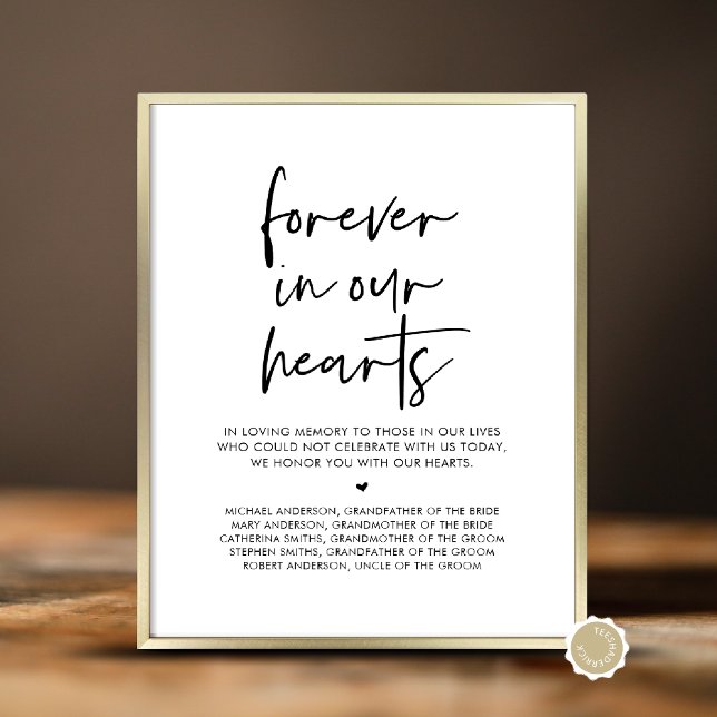Forever In Our Hearts, Wedding Memorial Table Poster (In Loving Memory, Wedding Memorial Table Sign, Forever In Our Hearts, Digital Download, Printed)