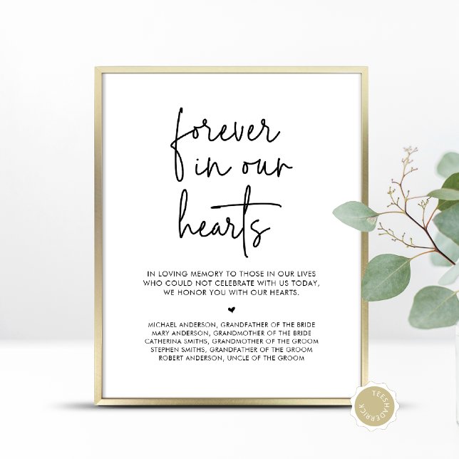 Forever In Our Hearts, Wedding Memorial Table Poster (Forever In Our Hearts, Wedding Memorial Table Sign, In Loving Memory, Digital Download, Printed)