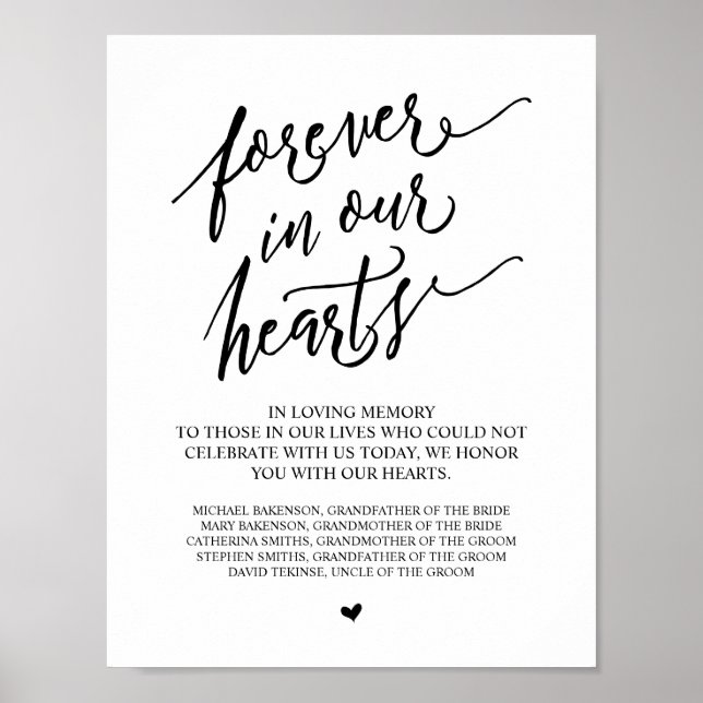 Forever in our hearts Wedding Memorial Table Sign (Front)