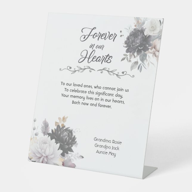 Forever In Our Hearts With Names Memorial Wedding  Pedestal Sign (Front)