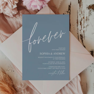Forever Love Dusty Blue Minimalist Wedding Invitation