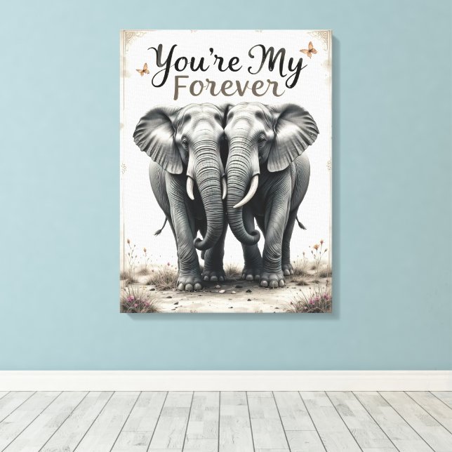 Forever Love Elephants Wildlife Art Canvas Print (Insitu(Wood Floor))
