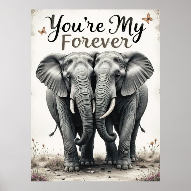 Forever Love Elephants Wildlife Art Poster (Front)