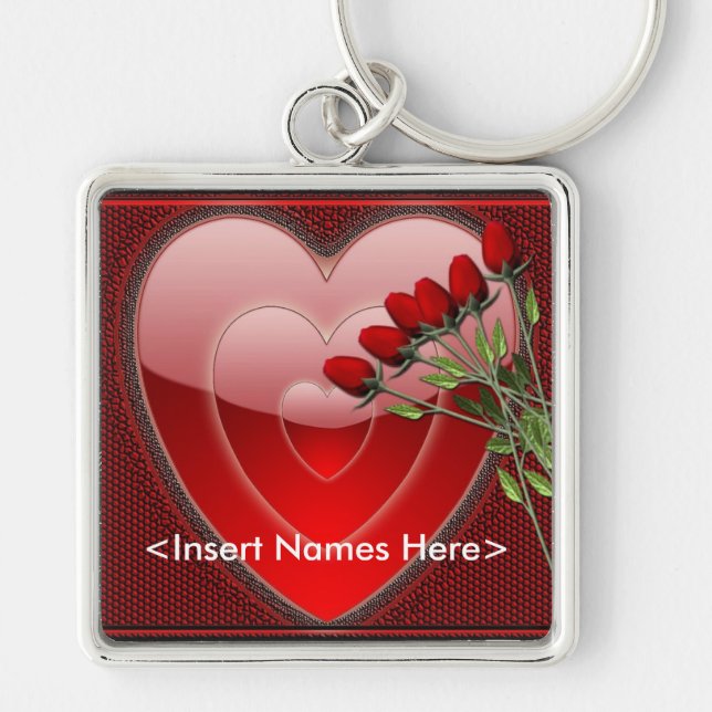 Forever Love Heart and Roses Couples Key Chain (Front)