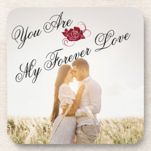 Forever Love Red Rose Elegant Photo Hard Plastic Coaster