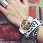 Forever Love Saying Photo Template<br><div class="desc">This beautiful watch has a pink gold face / frame and white band. Add your special photo and personalise with handwritten, script text along the bottom. Sample wording is, "Our love is forever", or change it. This feminine watch makes a lovely gift for a wife or girlfriend. Your photo will...</div>