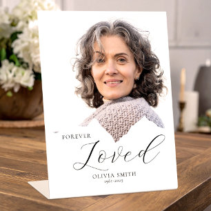 “Forever Loved” Memorial Funeral Photo for Mom Pedestal Sign
