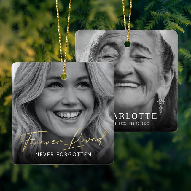 Forever Loved Memorial Photo Keepsake Ceramic Ornament (Creator Uploaded)