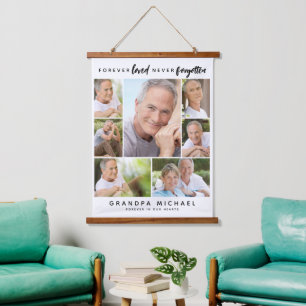 Forever Loved Never Forgotten 7 Photo Memorial Hanging Tapestry